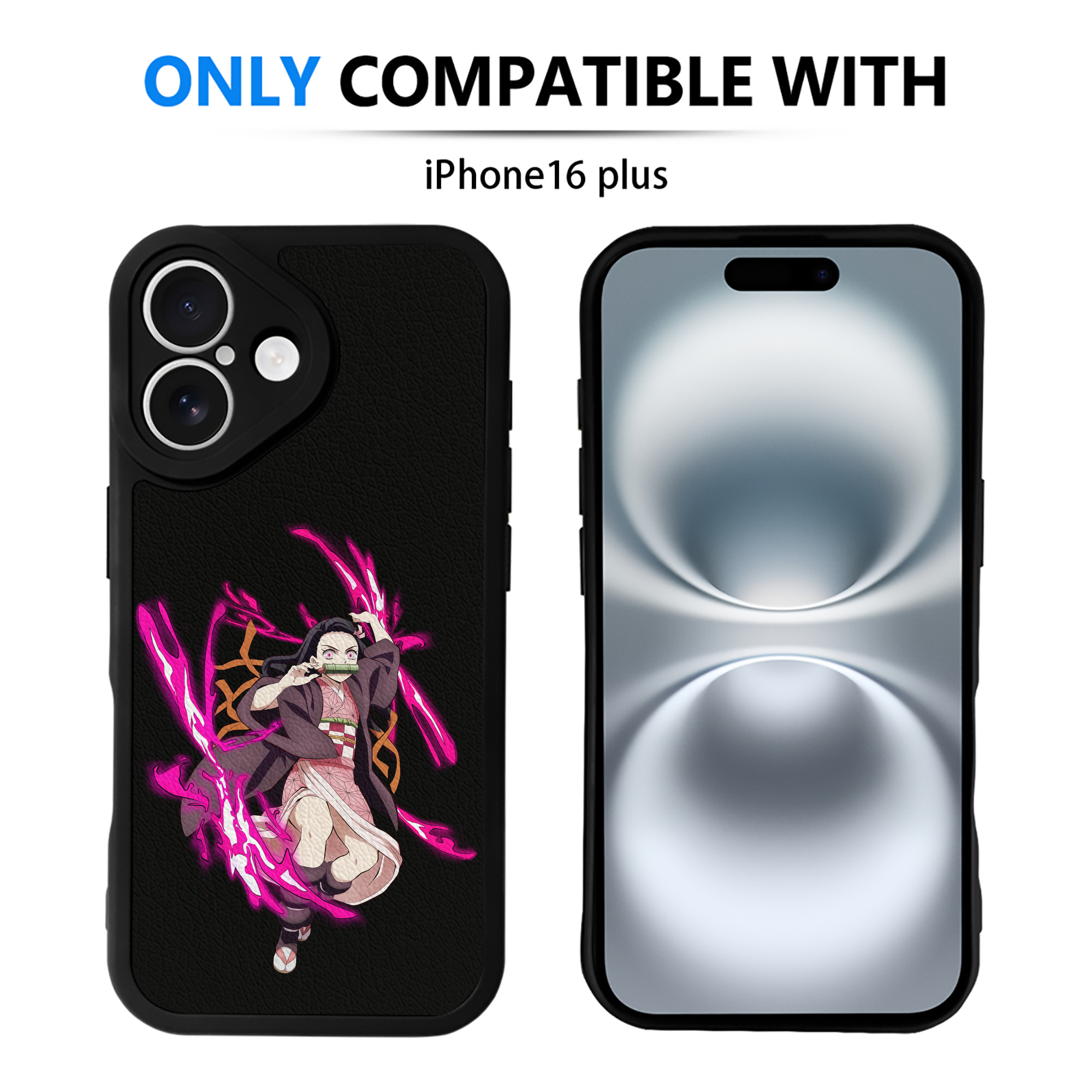 （画像用） 鬼滅の刃（きめつのやいば）竈門 禰󠄀豆子／かまど ねずこ Kamado Nezuko 【iPhone 16シリーズ対応】シリコンスマホケース（レザー調） 材質：シリコン